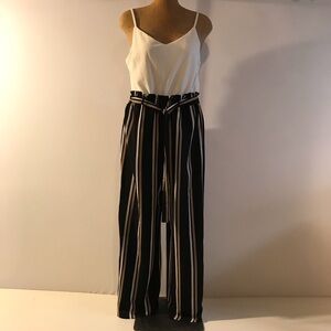 J For Justify Striped Black, Tan, White Wide-Leg Pants Spaghetti Strap Top XL